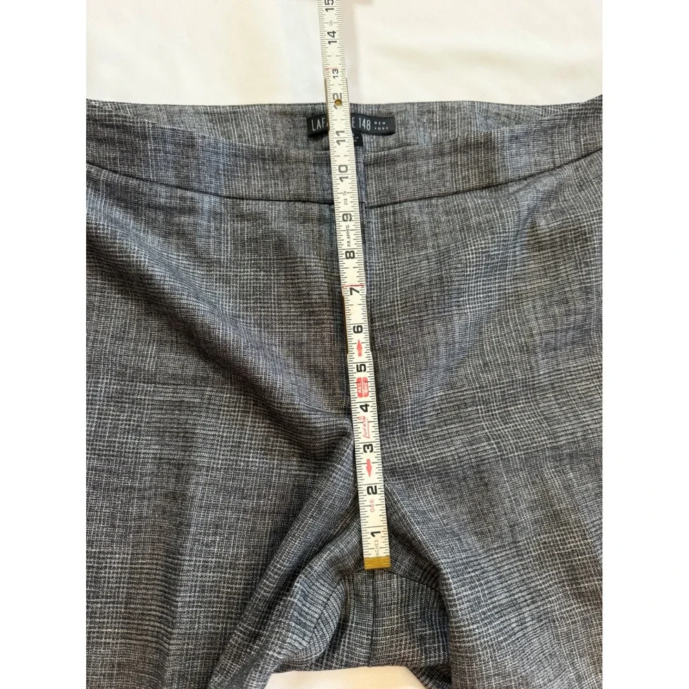 Glen Plaid Virgin Wool‎ Blend Dress Pants Grey Lafayette 148 New York Size 14